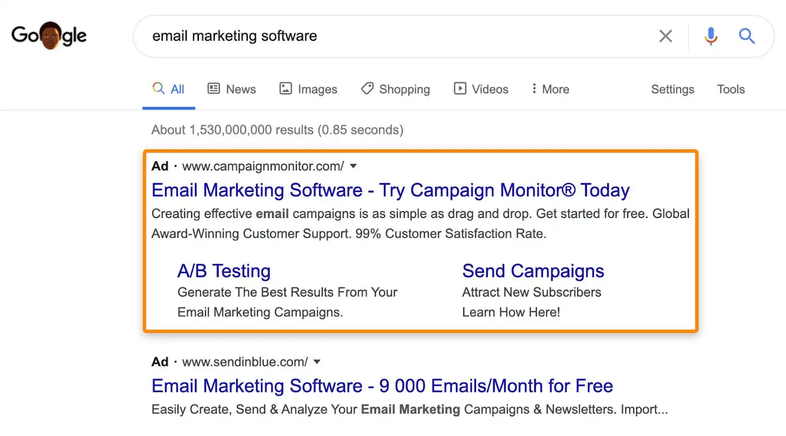 谷歌搜索引擎点击广告展示案例